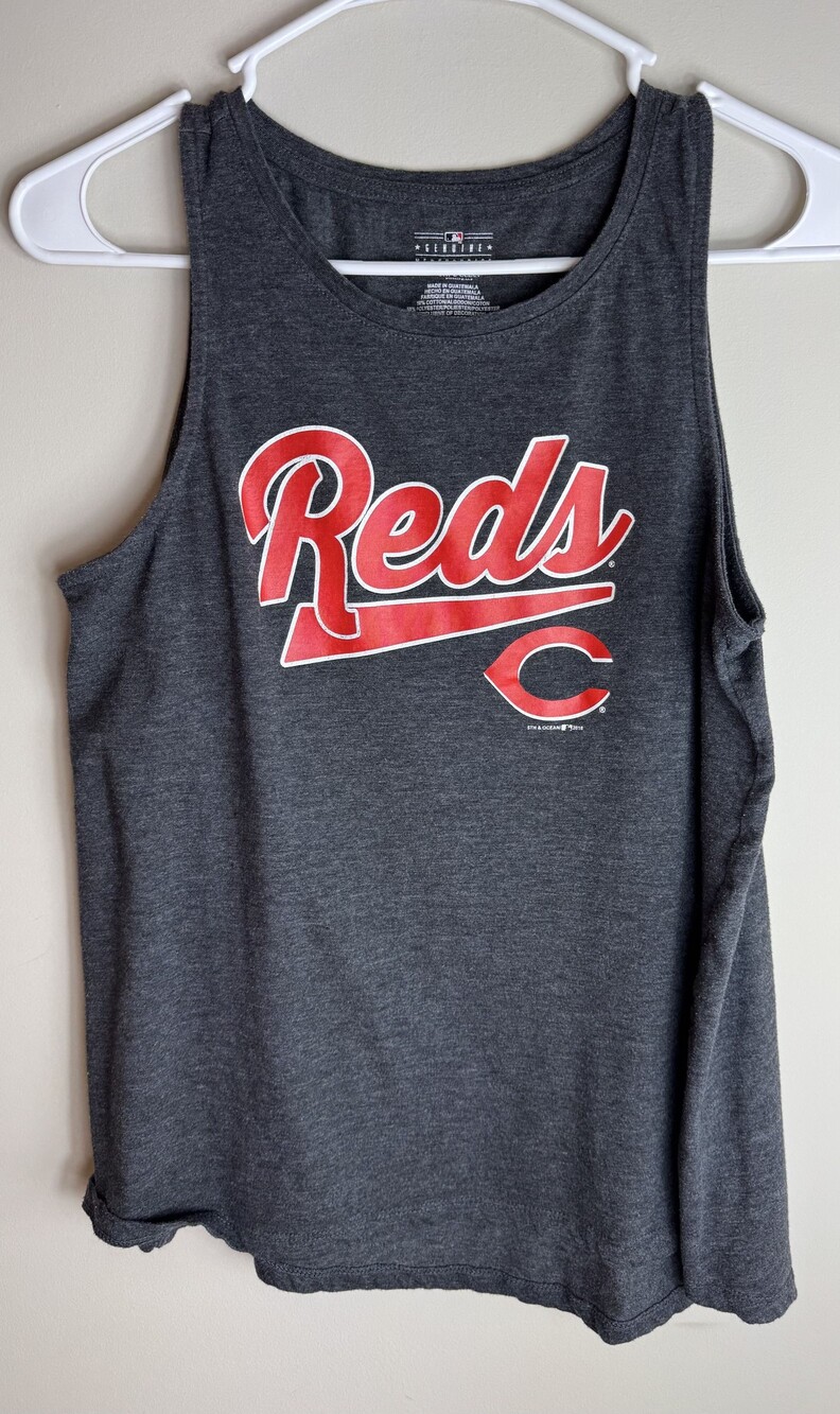 MLB Reds Tank Top Dark Gray Cotton Polyester Sleeveless Shirt